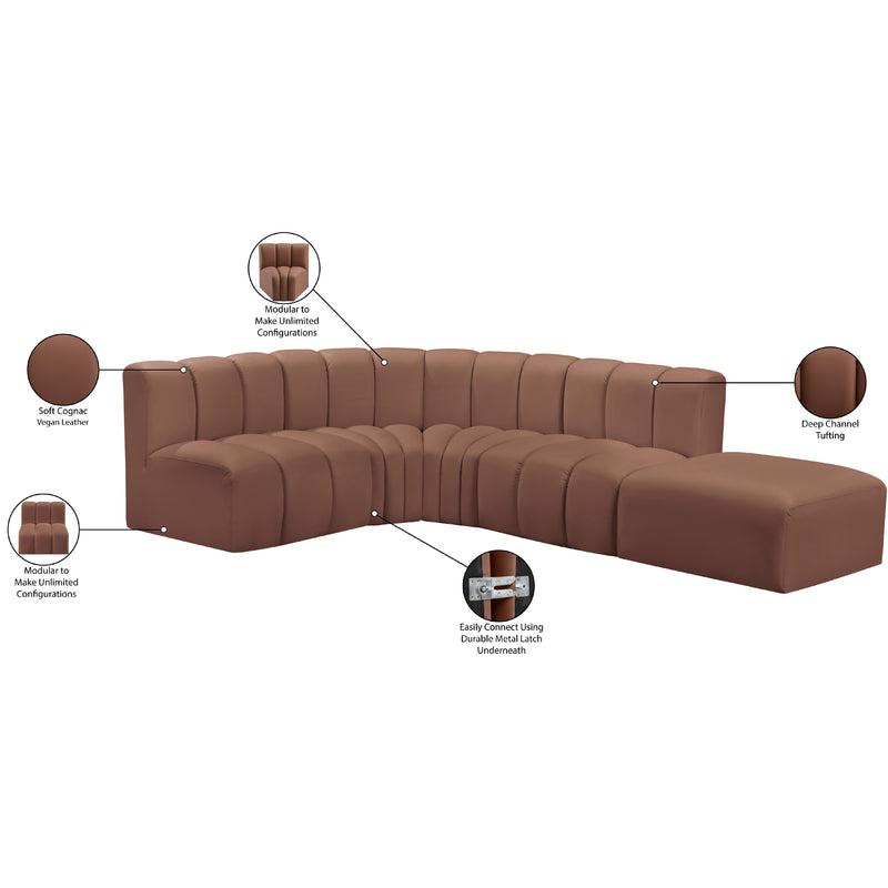 Meridian Arc Cognac Vegan Leather 5 pc Modular Sectional IMAGE 16