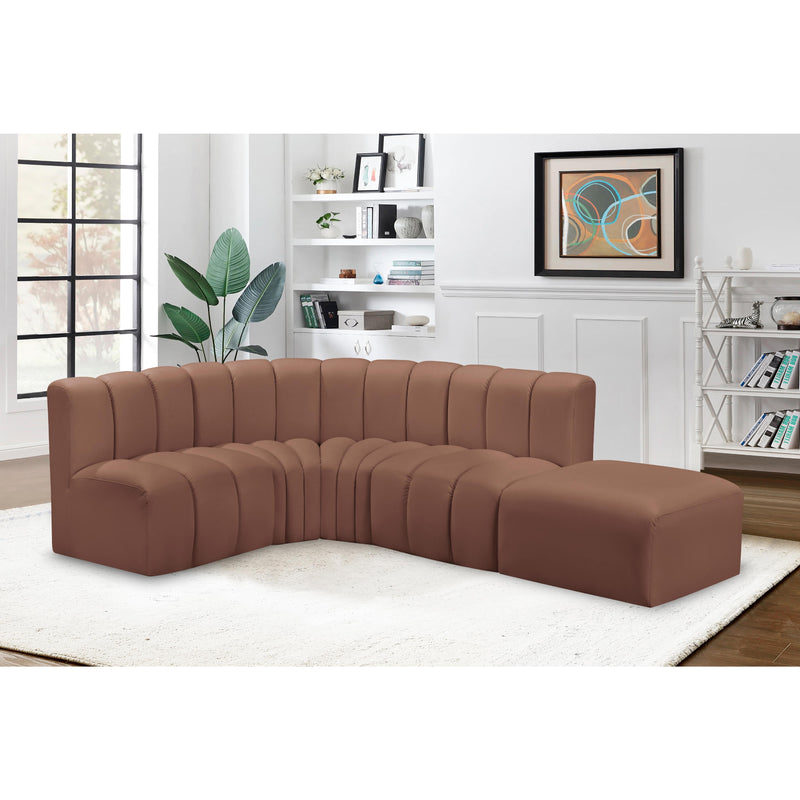 Meridian Arc Cognac Vegan Leather 5 pc Modular Sectional IMAGE 3