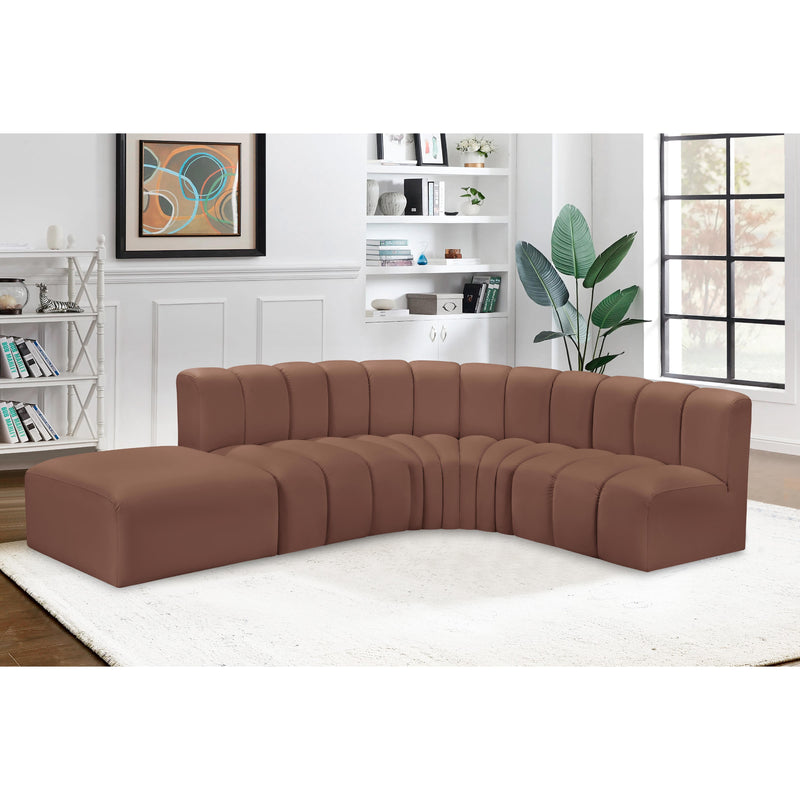 Meridian Arc Cognac Vegan Leather 5 pc Modular Sectional IMAGE 4