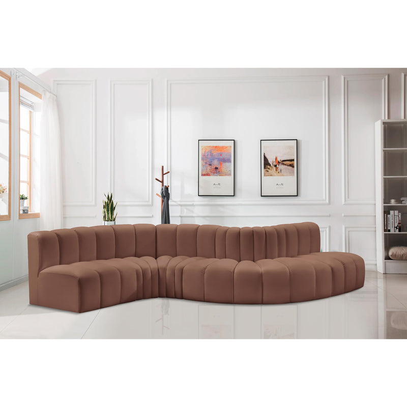 Meridian Arc Cognac Vegan Leather 6 pc Modular Sectional IMAGE 2