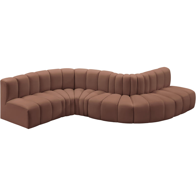 Meridian Arc Cognac Vegan Leather 6 pc Modular Sectional IMAGE 3