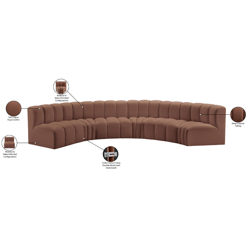 Meridian Arc Cognac Vegan Leather 6 pc Modular Sectional IMAGE 12