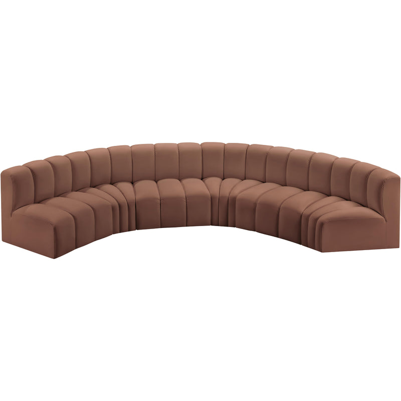 Meridian Arc Cognac Vegan Leather 6 pc Modular Sectional IMAGE 3