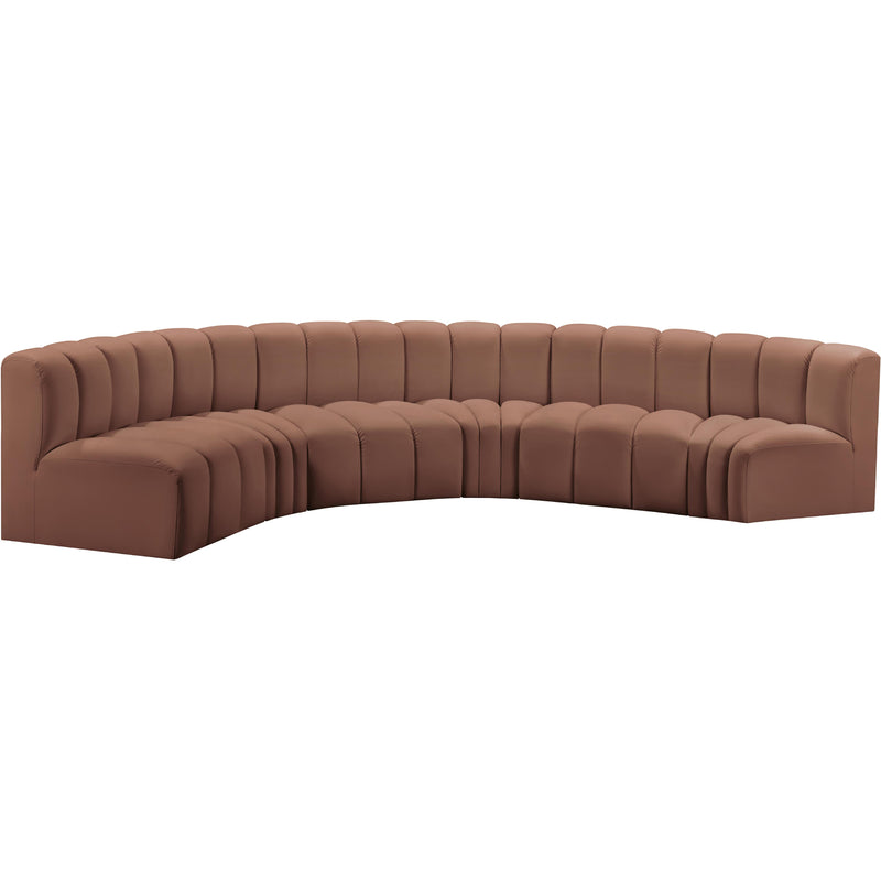Meridian Arc Cognac Vegan Leather 6 pc Modular Sectional IMAGE 4
