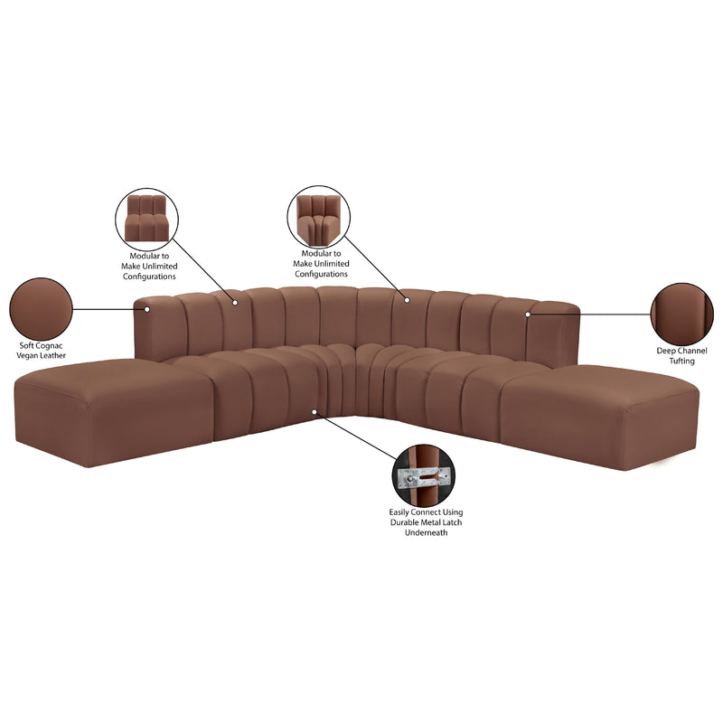 Meridian Arc Cognac Vegan Leather 6 pc Modular Sectional IMAGE 12