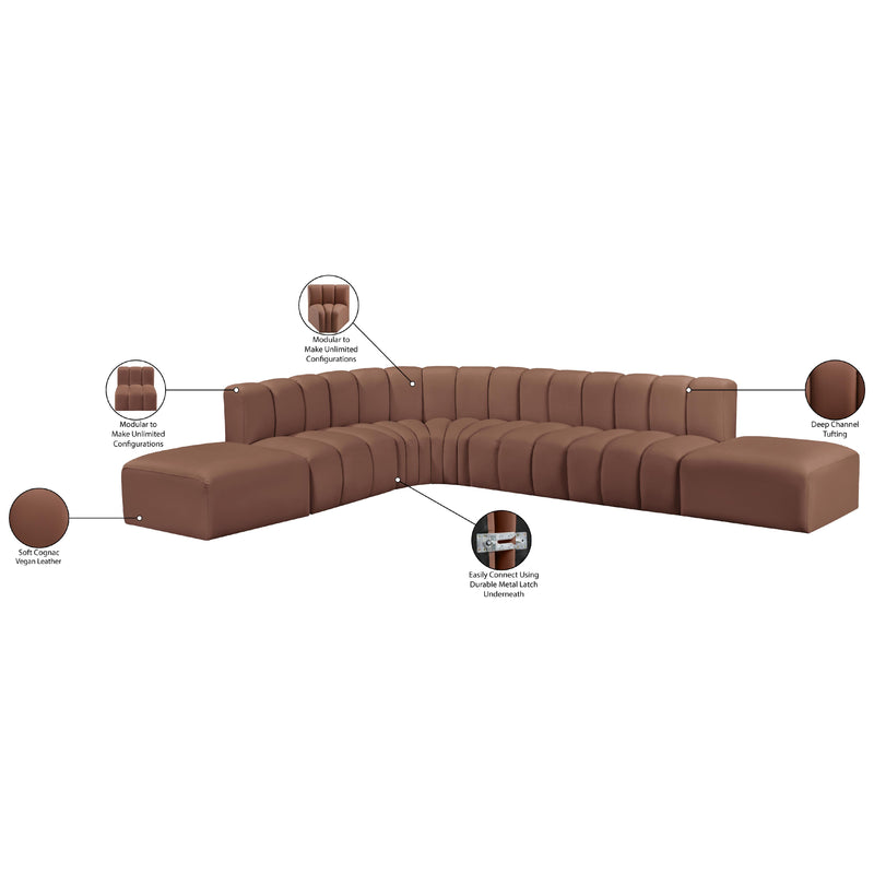 Meridian Arc Cognac Vegan Leather 7 pc Modular Sectional IMAGE 11