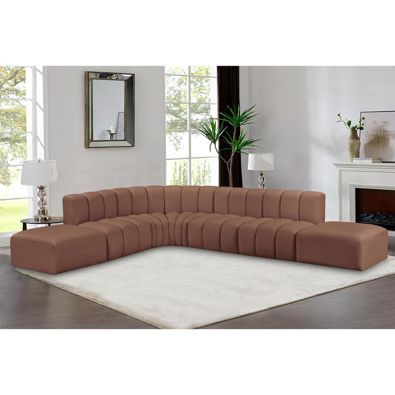 Meridian Arc Cognac Vegan Leather 7 pc Modular Sectional IMAGE 2