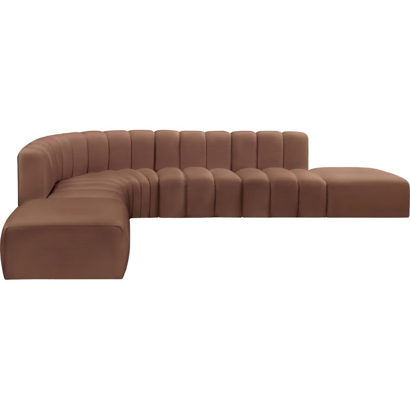 Meridian Arc Cognac Vegan Leather 7 pc Modular Sectional IMAGE 4