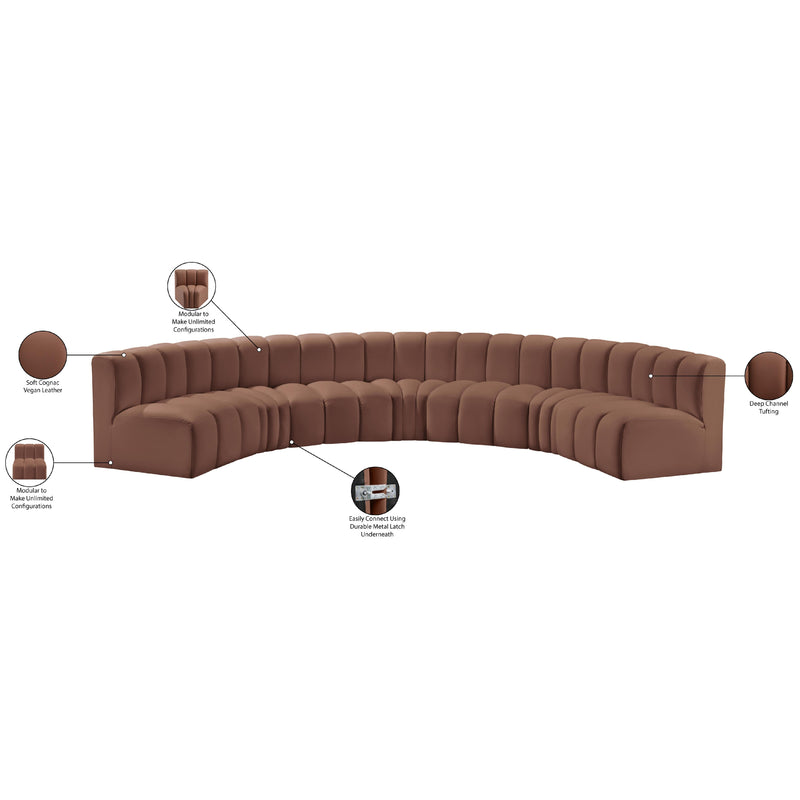Meridian Arc Cognac Vegan Leather 7 pc Modular Sectional IMAGE 12