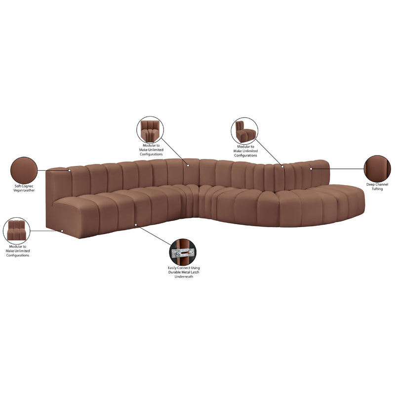 Meridian Arc Cognac Vegan Leather 7 pc Modular Sectional IMAGE 13