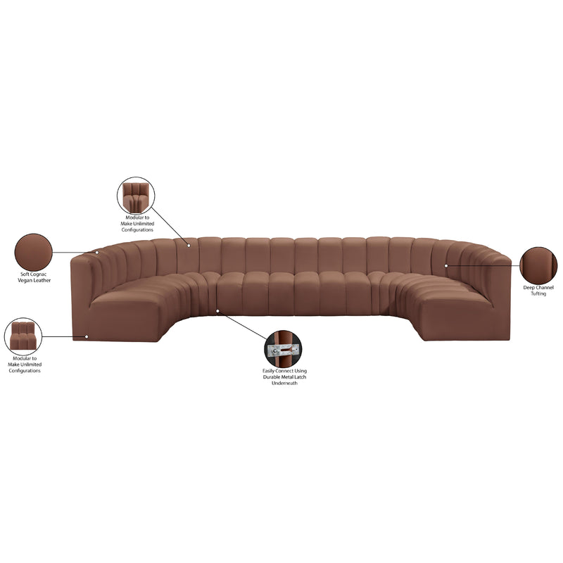 Meridian Arc Cognac Vegan Leather 8 pc Modular Sectional IMAGE 13