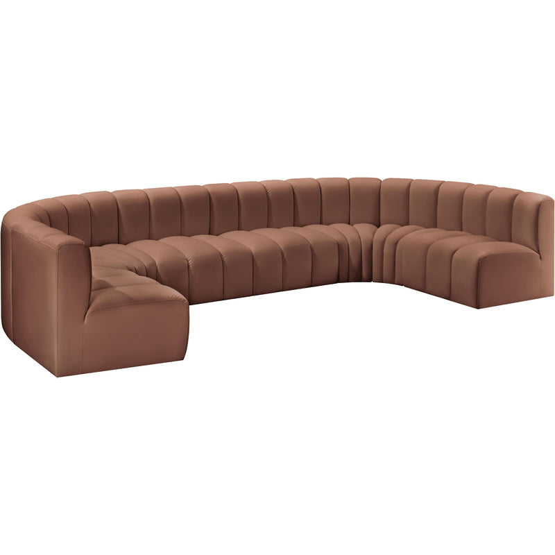 Meridian Arc Cognac Vegan Leather 8 pc Modular Sectional IMAGE 5