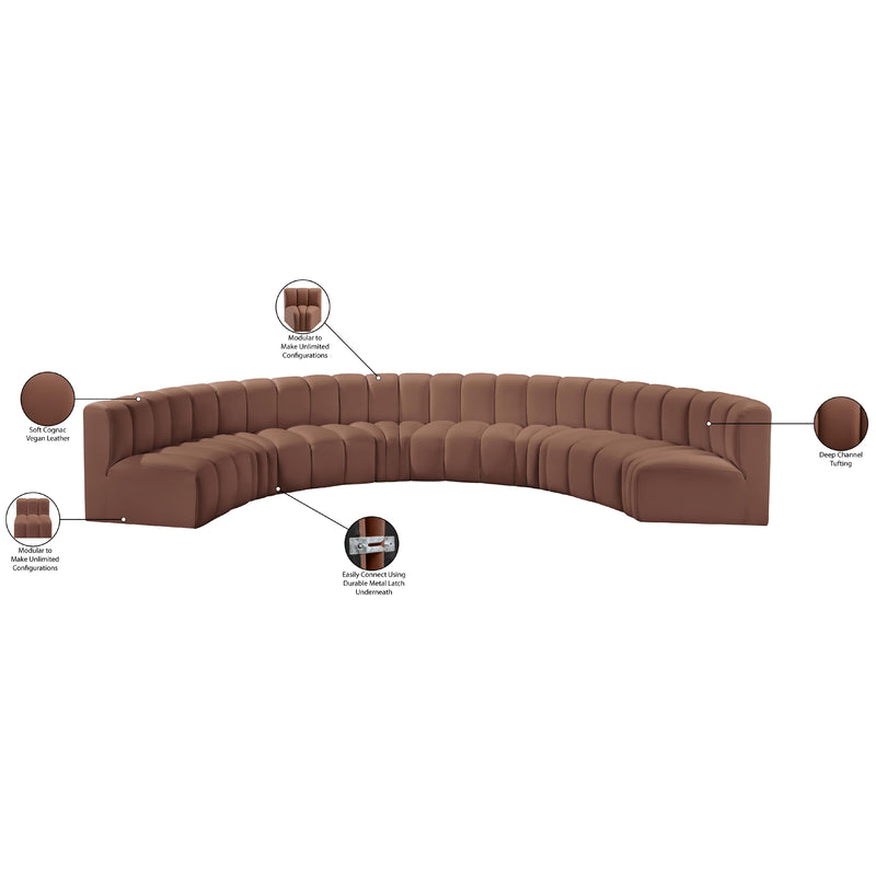Meridian Arc Cognac Vegan Leather 8 pc Modular Sectional IMAGE 12