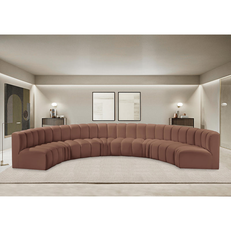 Meridian Arc Cognac Vegan Leather 8 pc Modular Sectional IMAGE 2
