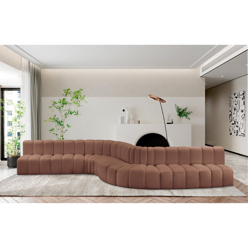 Meridian Arc Cognac Vegan Leather 8 pc Modular Sectional IMAGE 2