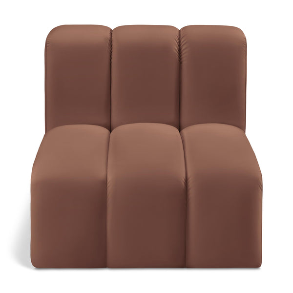 Meridian Arc Cognac Vegan Leather Straight Chair IMAGE 1