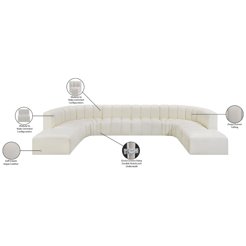 Meridian Arc Cream Vegan Leather 10 pc Modular Sectional IMAGE 11