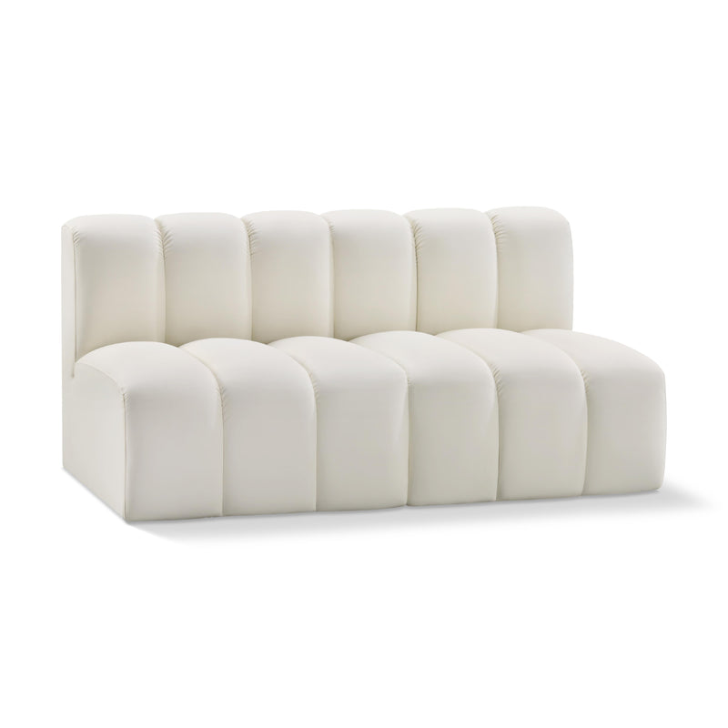 Meridian Arc Cream Vegan Leather 2 pc Modular Sectional IMAGE 1