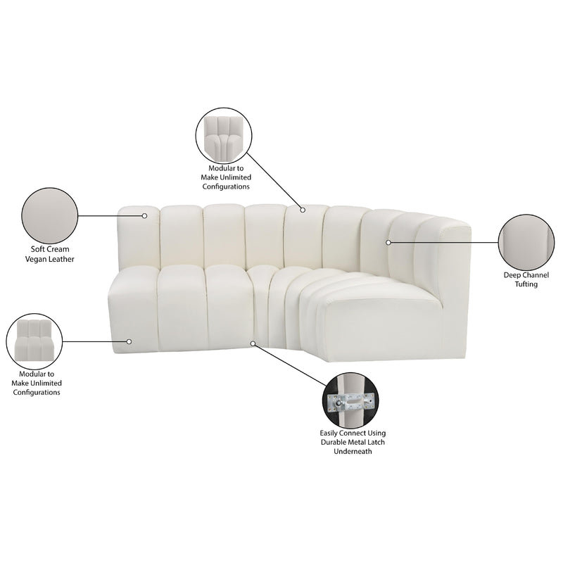 Meridian Arc Cream Vegan Leather 3 pc Modular Sectional IMAGE 12