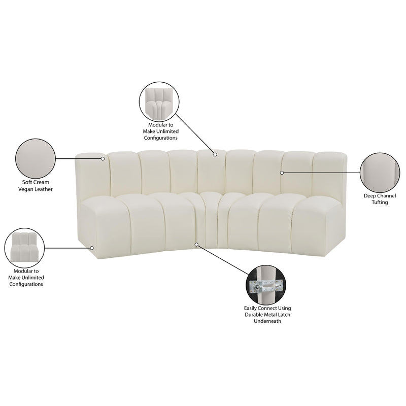 Meridian Arc Cream Vegan Leather 3 pc Modular Sectional IMAGE 12