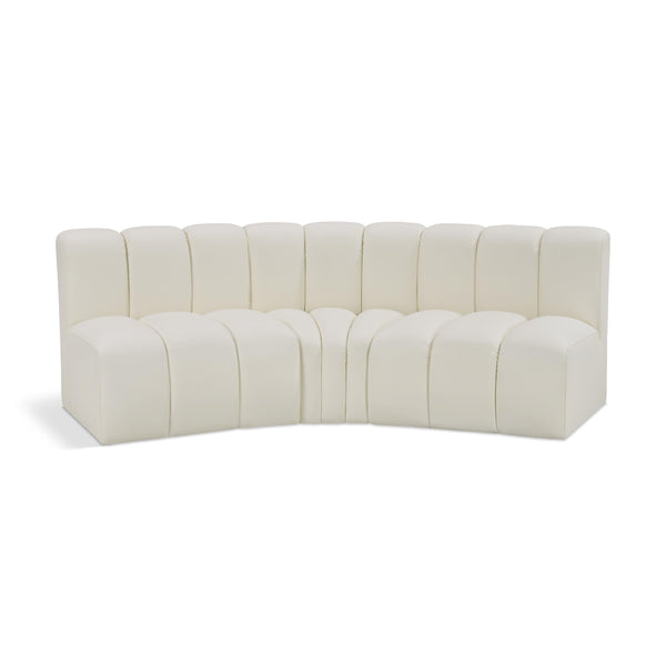Meridian Arc Cream Vegan Leather 3 pc Modular Sectional IMAGE 1