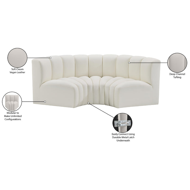 Meridian Arc Cream Vegan Leather 3 pc Modular Sectional IMAGE 11