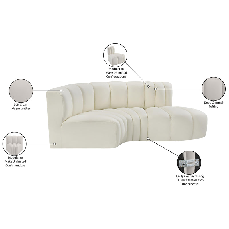 Meridian Arc Cream Vegan Leather 3 pc Modular Sectional IMAGE 12