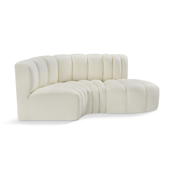 Meridian Arc Cream Vegan Leather 3 pc Modular Sectional IMAGE 1