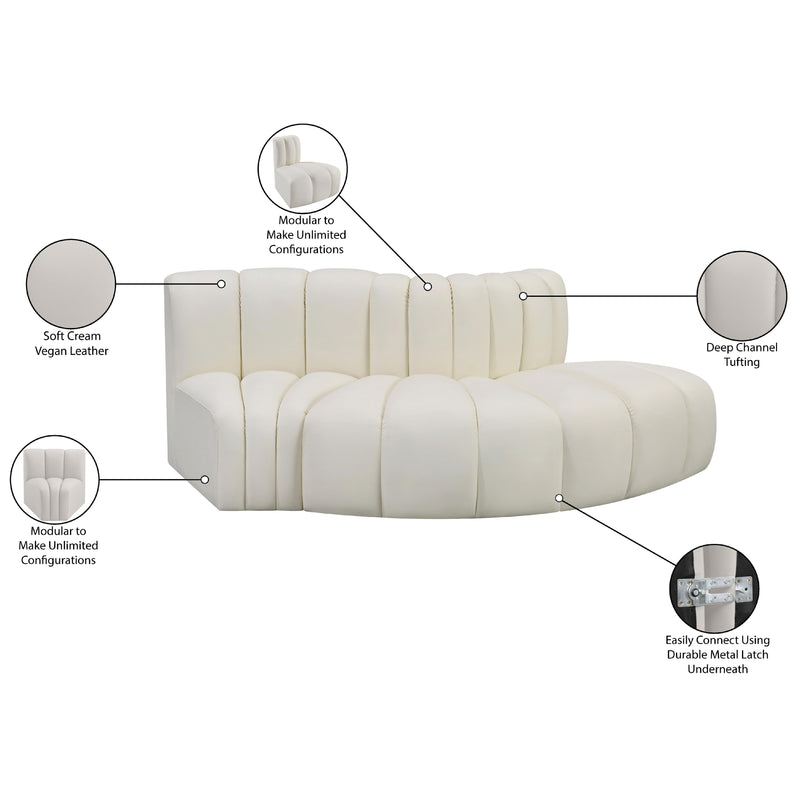 Meridian Arc Cream Vegan Leather 3 pc Modular Sectional IMAGE 11