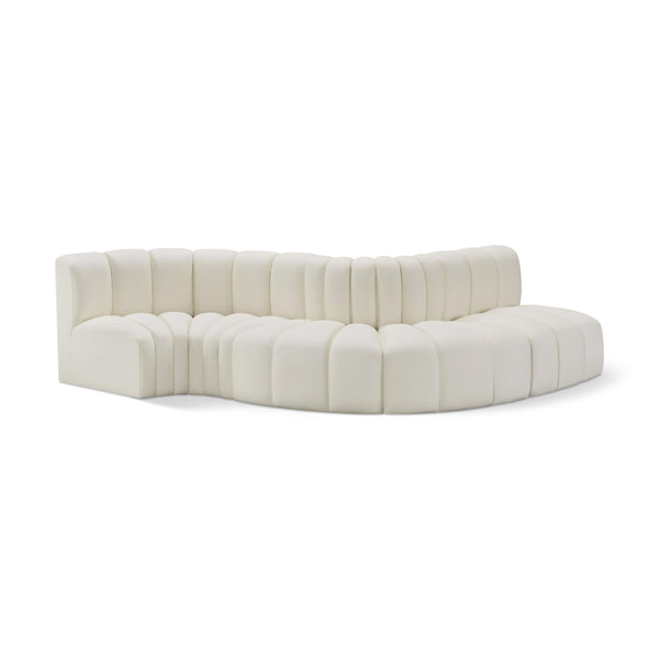 Meridian Arc Cream Vegan Leather 5 pc Modular Sectional IMAGE 1