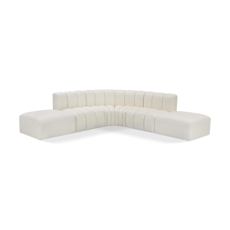 Meridian Arc Cream Vegan Leather 6 pc Modular Sectional IMAGE 1