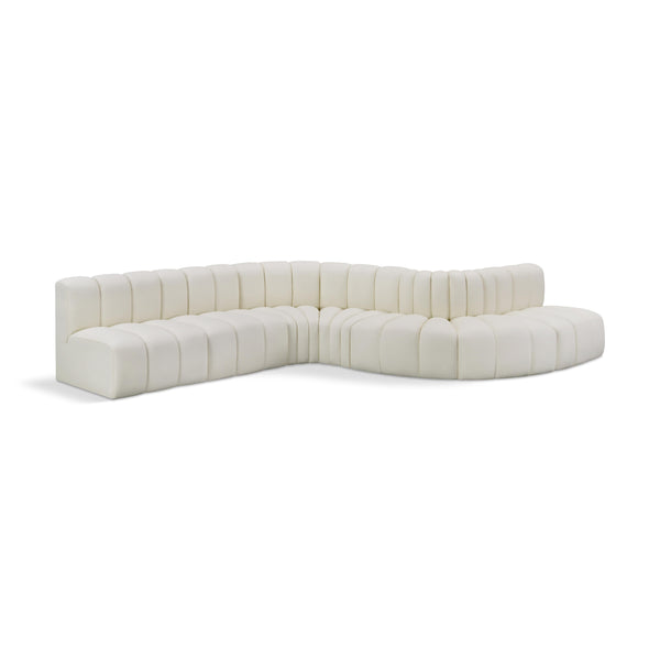 Meridian Arc Cream Vegan Leather 7 pc Modular Sectional IMAGE 1