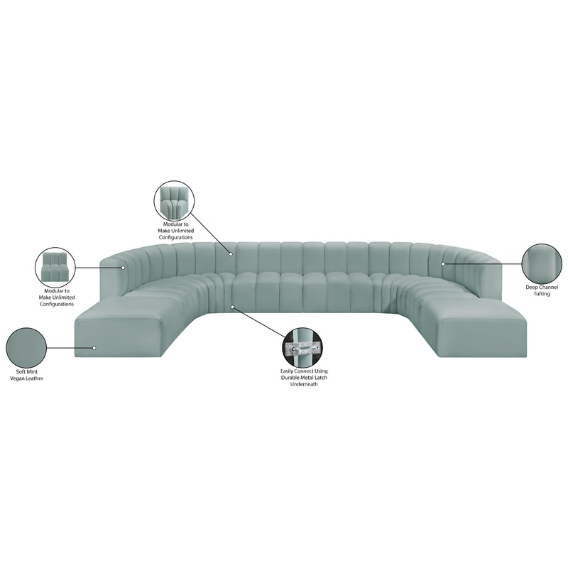 Meridian Arc Mint Green Vegan Leather 10 pc Modular Sectional IMAGE 11
