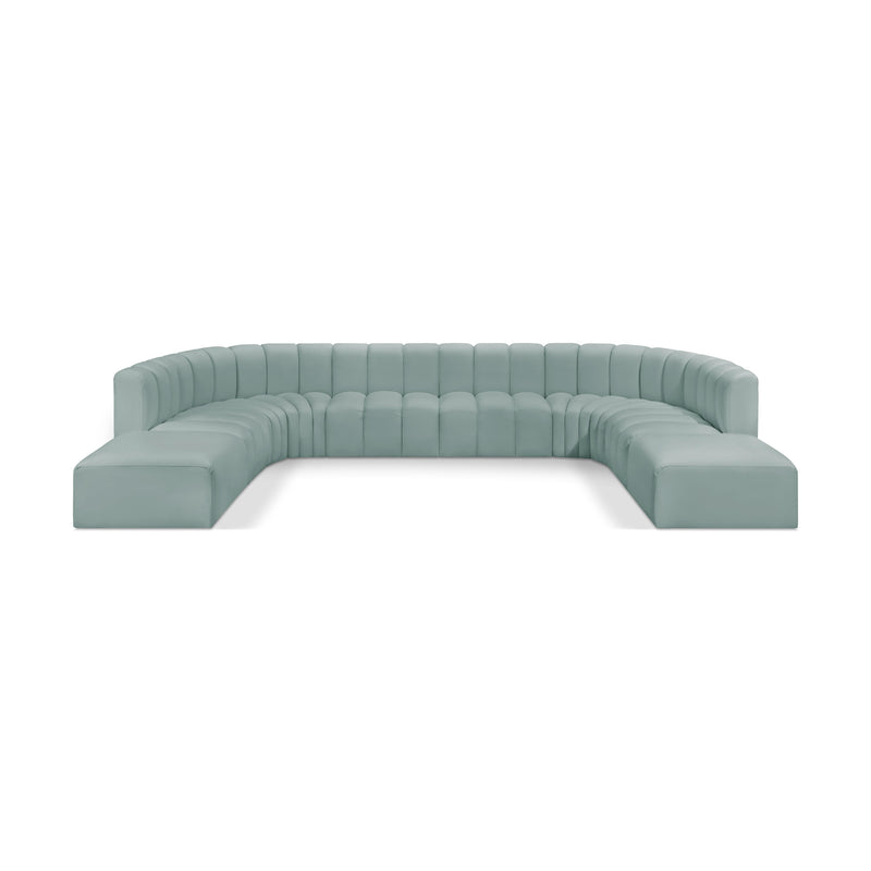 Meridian Arc Mint Green Vegan Leather 10 pc Modular Sectional IMAGE 1