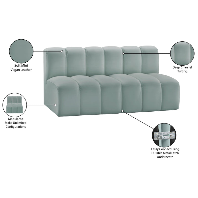 Meridian Arc Mint Green Vegan Leather 2 pc Modular Sectional IMAGE 11
