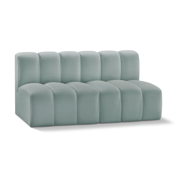 Meridian Arc Mint Green Vegan Leather 2 pc Modular Sectional IMAGE 1