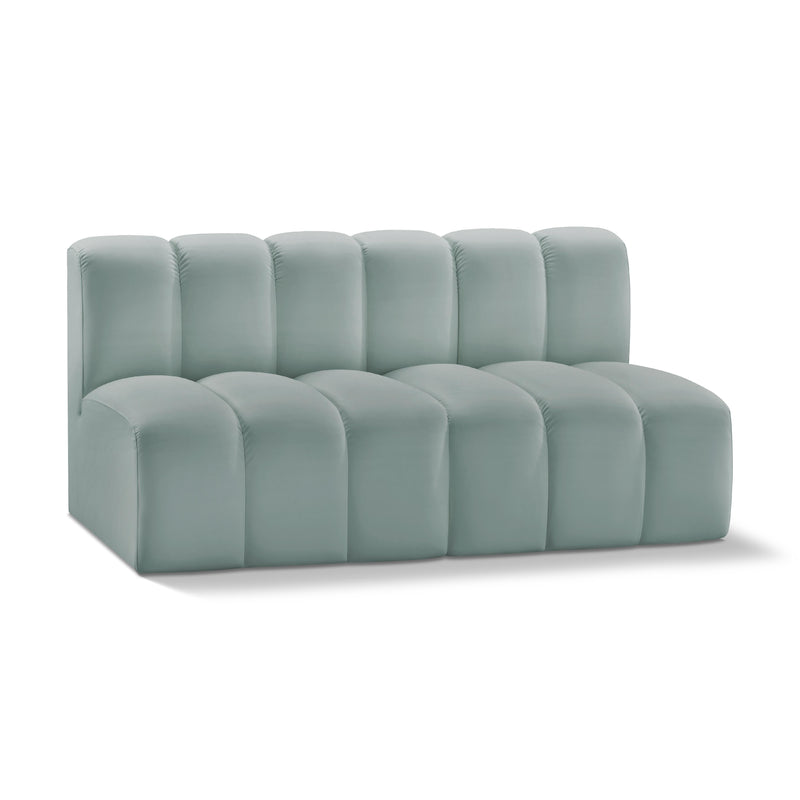 Meridian Arc Mint Green Vegan Leather 2 pc Modular Sectional IMAGE 1