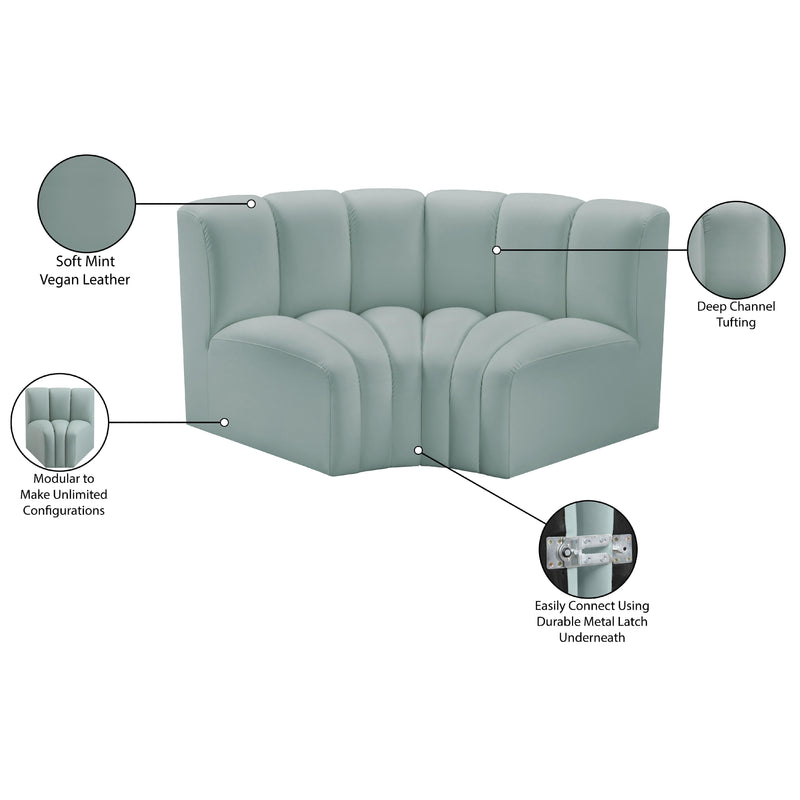 Meridian Arc Mint Green Vegan Leather 2 pc Modular Sectional IMAGE 10