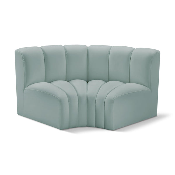 Meridian Arc Mint Green Vegan Leather 2 pc Modular Sectional IMAGE 1