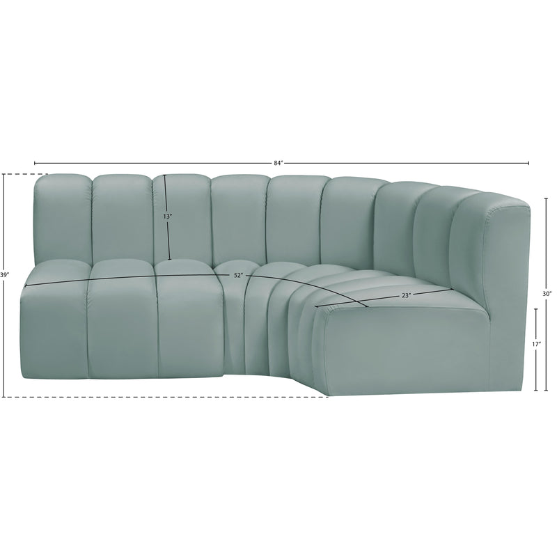 Meridian Arc Mint Green Vegan Leather 3 pc Modular Sectional IMAGE 11