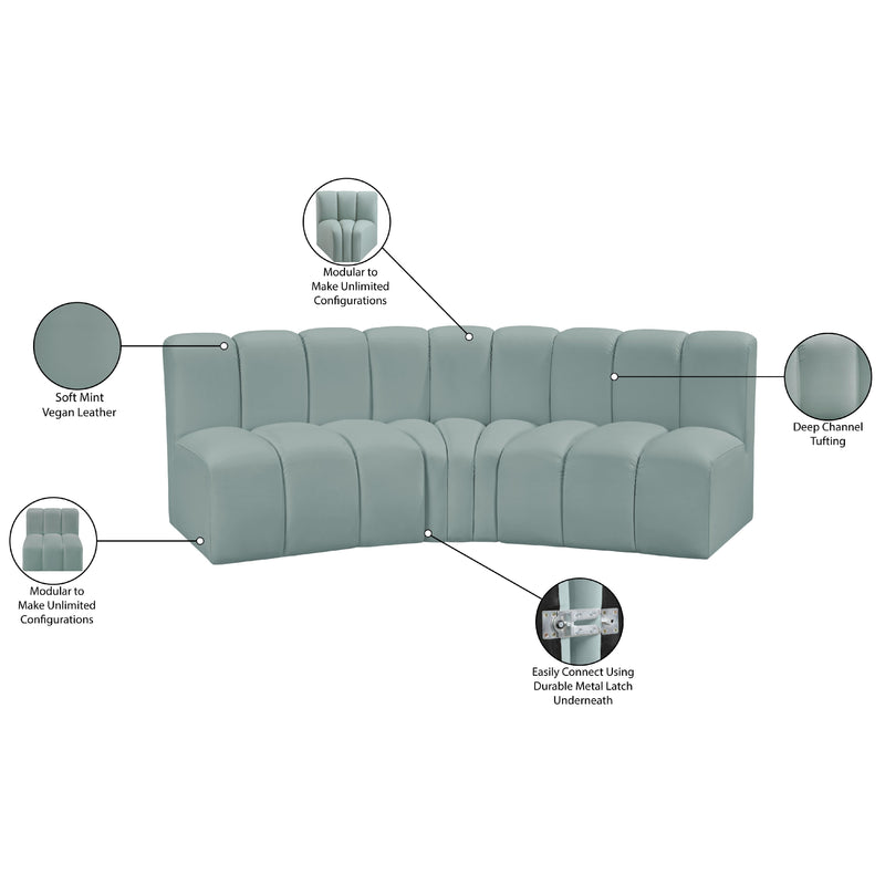 Meridian Arc Mint Green Vegan Leather 3 pc Modular Sectional IMAGE 12