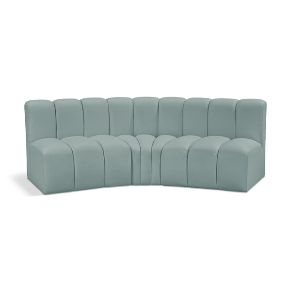 Meridian Arc Mint Green Vegan Leather 3 pc Modular Sectional IMAGE 1
