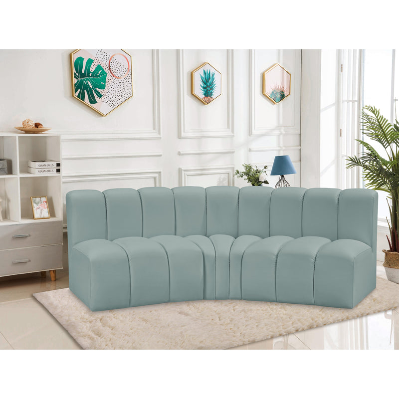 Meridian Arc Mint Green Vegan Leather 3 pc Modular Sectional IMAGE 2