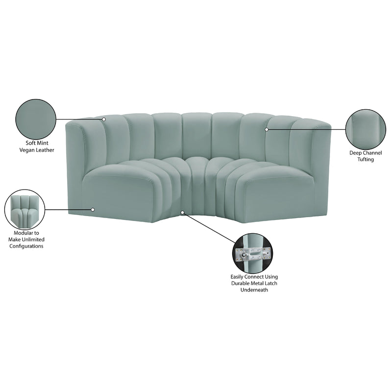Meridian Arc Mint Green Vegan Leather 3 pc Modular Sectional IMAGE 11