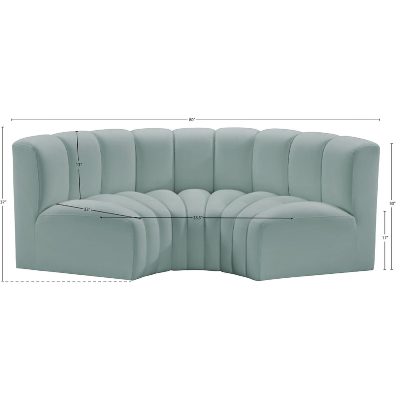 Meridian Arc Mint Green Vegan Leather 3 pc Modular Sectional IMAGE 12