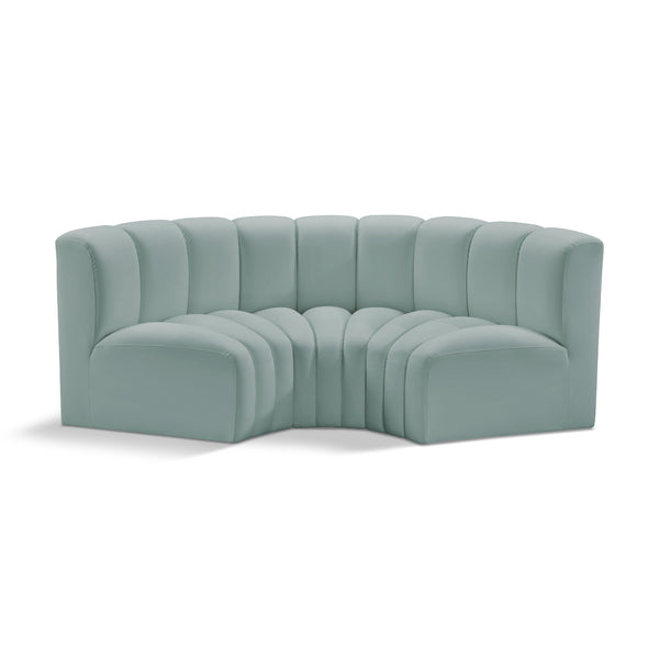Meridian Arc Mint Green Vegan Leather 3 pc Modular Sectional IMAGE 1