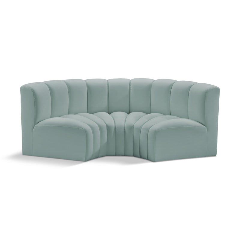 Meridian Arc Mint Green Vegan Leather 3 pc Modular Sectional IMAGE 1