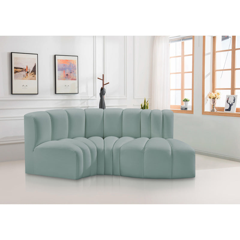 Meridian Arc Mint Green Vegan Leather 3 pc Modular Sectional IMAGE 2