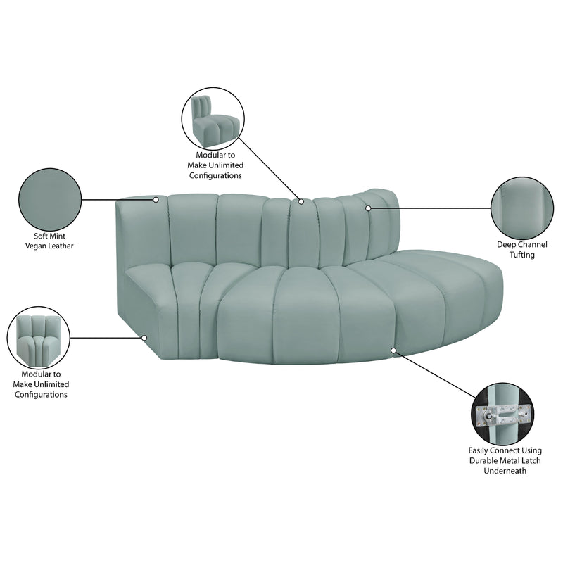 Meridian Arc Mint Green Vegan Leather 3 pc Modular Sectional IMAGE 11