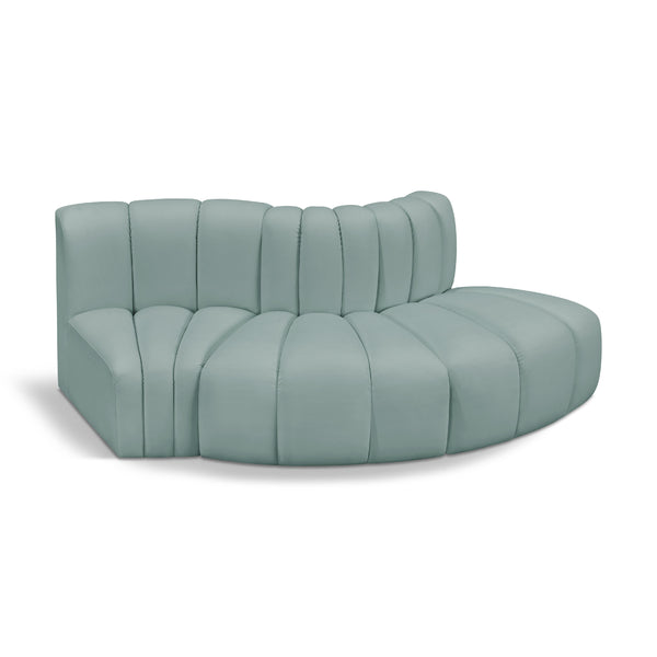 Meridian Arc Mint Green Vegan Leather 3 pc Modular Sectional IMAGE 1